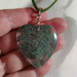 Green Moss Agate Heart Pendant Necklace